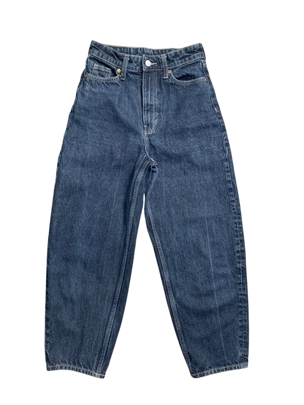 &Denim Barrel Jeans High Rise Loose Fit Dark Wash Size 0 - Picture 2 of 9